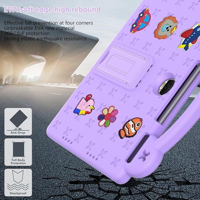 AKABEILA Compatible with Honor Pad 9 2023 12.1 inch Tablet Case, Kids Friendly Universal Lightweight Shockproof Protective Case with Shoulder Strap & Stand Handle Light Purple