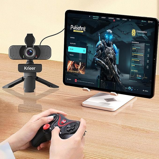 4K Hd Webcam with Dual Mics &Rotatable Tripo,Privacy Cover for Pc/Laptop, USB Computer Camera Plug & Play with Auto Light Correction for Video Calls, Live Streaming Gaming & Online Meetings