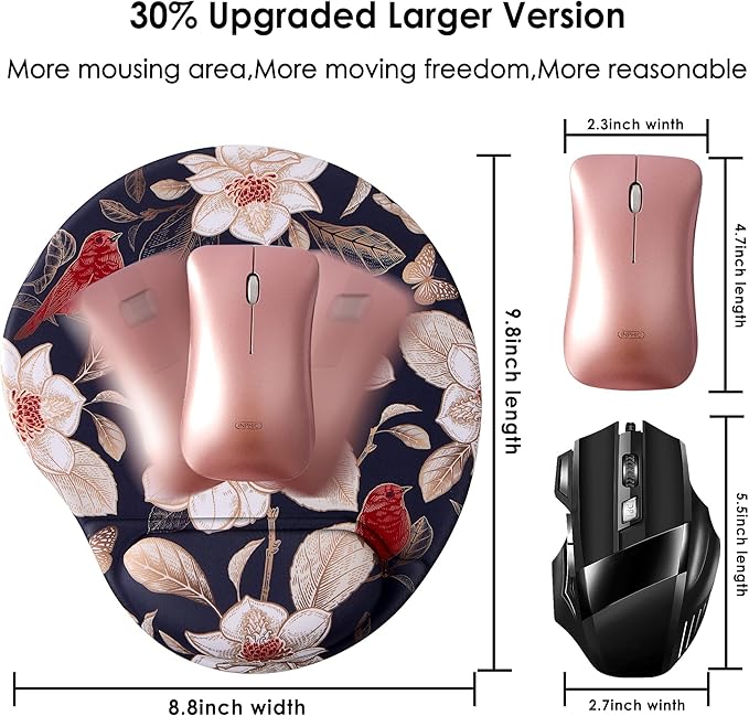 Ergonomic Mouse Pad with Wrist Support,Cute Mouse Pads with Wrist Rest,Comfortable Mouse Pad for Home Office Gaming Working Computers Laptop,Pain Relief with Non-Slip PU Base (Gold Floral)