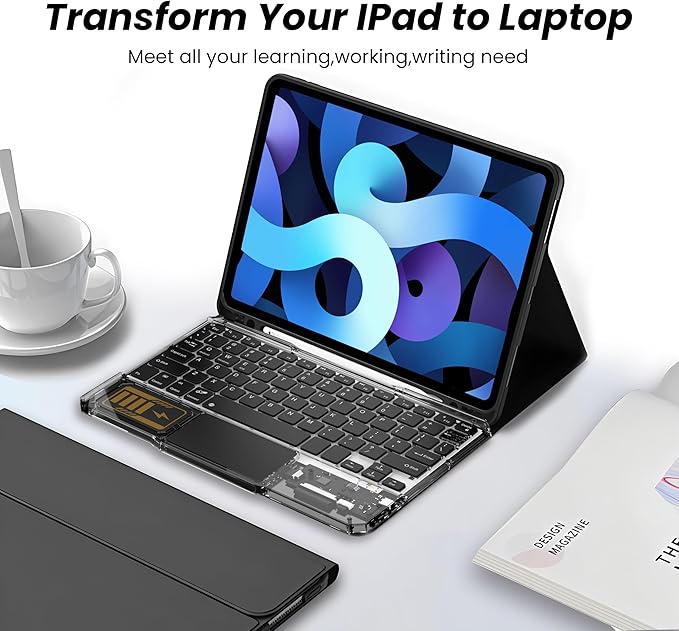 Ultra-Slim Bluetooth Keyboard with Touchpad, Wireless RGB Backlit, Portable Rechargeable Keyboard for iPad, Tablet, Laptop, Windows, Android, macOS Devices