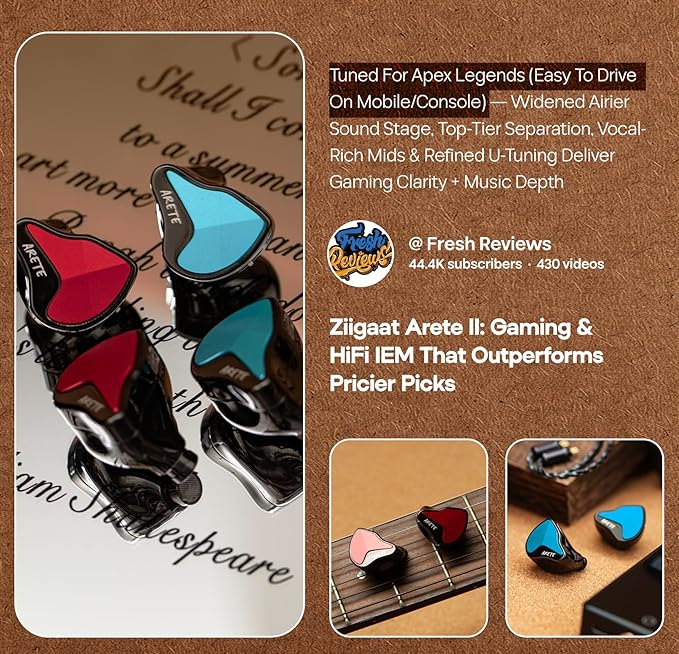 Linsoul ZiiGaat x Fresh Reviews Arete II IEM,2nd Gen 1DD+4BA Hybrid in Ear Monitor,Wired HiFi Earbuds,Full CNC Aluminum Shell Earphone with Detachable Silver-Plated OFC Cable for Musician (Blue)