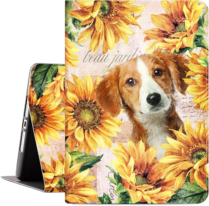 Case for iPad 9th Generation, for iPad 8th Generation Case, case for ipad 7th Generation 10.2 Inch iPad Cases 9th Generation Multi-Angle Viewing Adjustable Stand Auto Wake/Sleep, Dog Cat Sunflowers