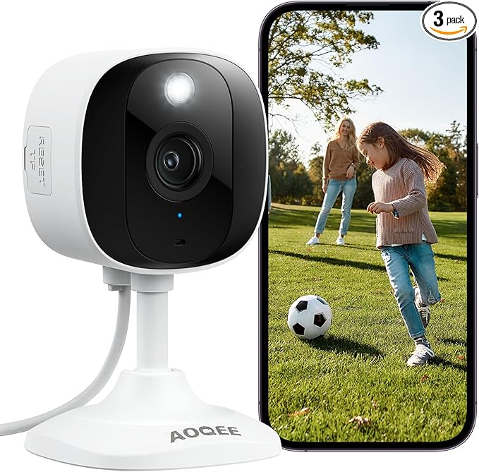 AOQEE 2K Cameras for Home Security-Outdoor/Indoor Camera for Dog/Cat/Pet/Nanny/Baby/Elderly, Color Night Vision, White Light, Siren, 24/7 SD Recordings, Works with Alexa, Plug in (C1-White-1pack-2.4G)