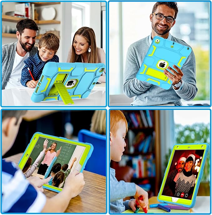 CCMAO for iPad 9th/8th/7th Generation 10.2 Inch Case 2021/2020/2019, with Kickstand, Heavy Duty Shockproof Hybrid Three Layer Protective Cover,Blue+Yellow