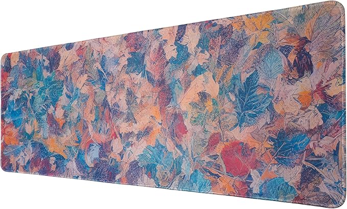 Colored Leaf Mouse Pad,Large Mouse Pad, Soft Rubber Base, Non-Slip Surface,31.5x11.8x0.12inch Long Computer Keyboard Mouse Mat,Office Desk Mat,Gaming Mousepad