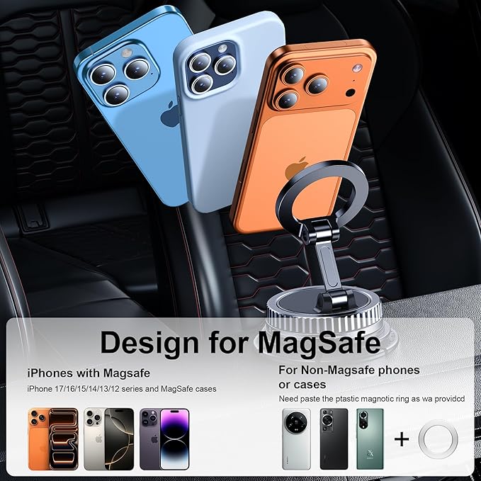 Car Phone Holder for Magsafe [2026 89+LBS Suction & 3700gf Magnetic] 360° Adjustable cell Phone Mount, Phone Holders for Your Car Dashboard & Windshield with Dash Accents for iPhone 17-12 Series
