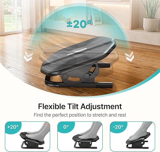 PEGZONE Under Desk Footrest,Tilt Adjustable Footrest with Massage Surface for Under Desk at Work, Office Foot Rest with 20 Degree Tilt Without Locking for Home and Office