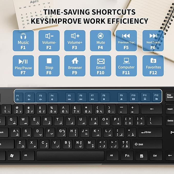 Arabic/English Keyboard USB Wired,QWERTY Laser Etched Letter（Not Fading）Full-Size with Numpad, Desktop, Pc, Laptop - Suit for Frequent Use of Arabic bilingual for Work, Study, and Communication