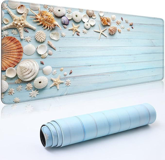 Desk Mat,Large Mouse Pad 35''×15.6'' XXL Extended Gaming Mouse Pad Mat with Non-Slip Base Stitched Eges Mousepad for Computer,Office,Keyboard and Laptop - Sea Shell