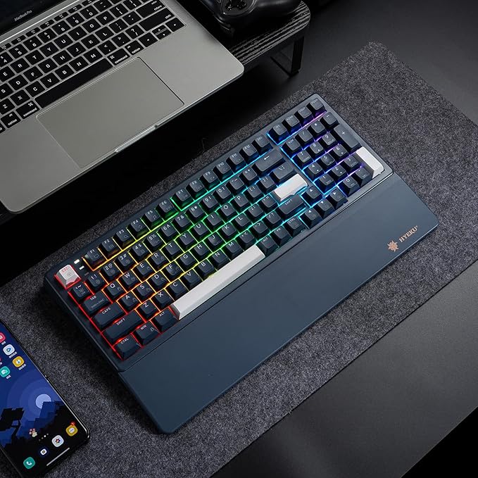 Hexgears Wireless Mechanical Keyboard with Number Pad,Wrist Rest,Gasket Structure,Tri-Mode BT5.0/USB-C/2.4GHz Hot Swappable Keyboard,Creamy Sound,RGB Backlit,Computer Gaming Keyboards(Clicky Switch)
