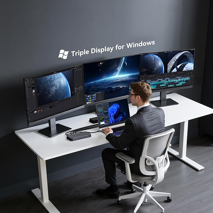 USB C Docking Station Dual Monitors Type C Hub Multiple Adapter Dongle for Dell HP Lenovo Laptop USB C Dock Triple Display with 2 HDMI,DisplayPort 8K,USB A/C Ports,120W DC Power,Ethernet,SD/TF,Audio