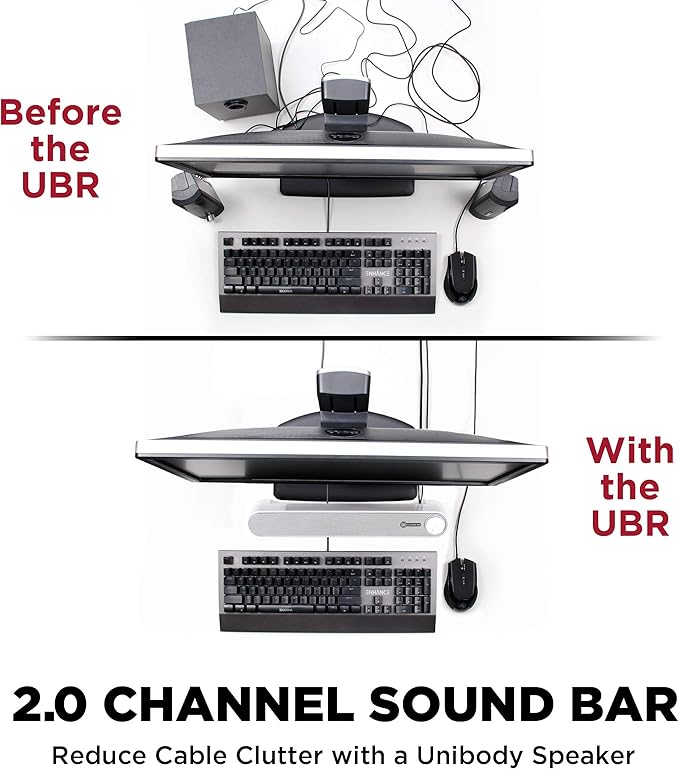 GOgroove Computer Speaker Mini Soundbar - USB Powered PC Sound Bar with Easy Setup Wired AUX, Stereo Audio, Microphone Port, Volume Control Knob, Under Monitor Design for Desktop (White)