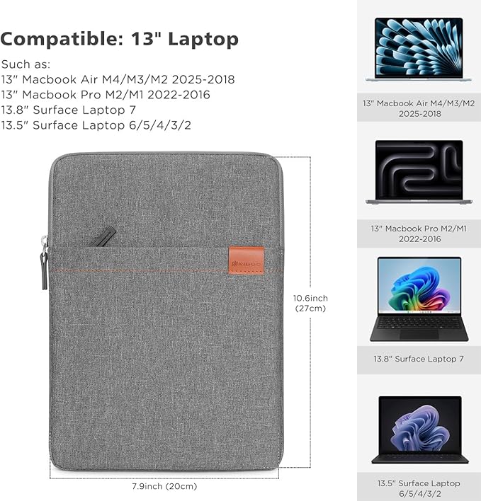 NIDOO 13 Inch Laptop Sleeve Case Protective Carrying Bag Computer Cover for 13.6" 13" MacBook Air/ 14" MacBook Pro/Surface Laptop 7/ ThinkPad X13 L13 E14 L14 T14s/ Yoga 7/ ThinkBook 14/13.4" XPS 13