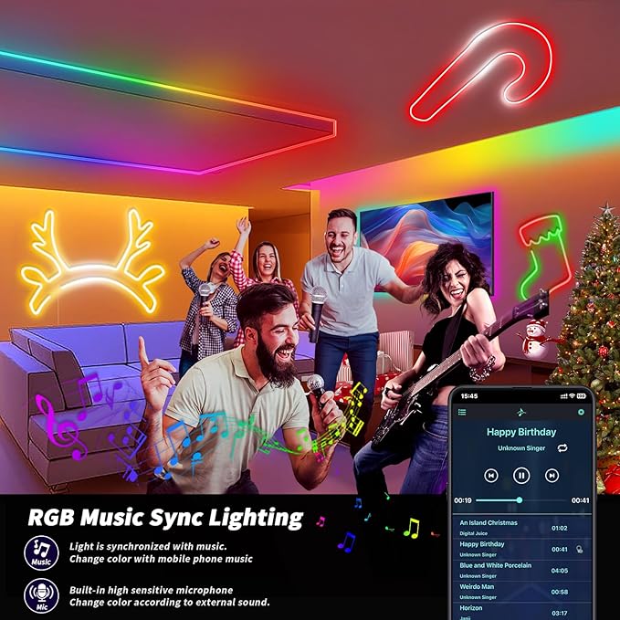 LED Neon Rope Light, 9.84FT RGB LED Strip Light APP Control, Button Control, 5V Music Sync Color Changing Rope Light, IP65 Waterproof LED Light for Bedroom Gaming, Halloween Party Decor