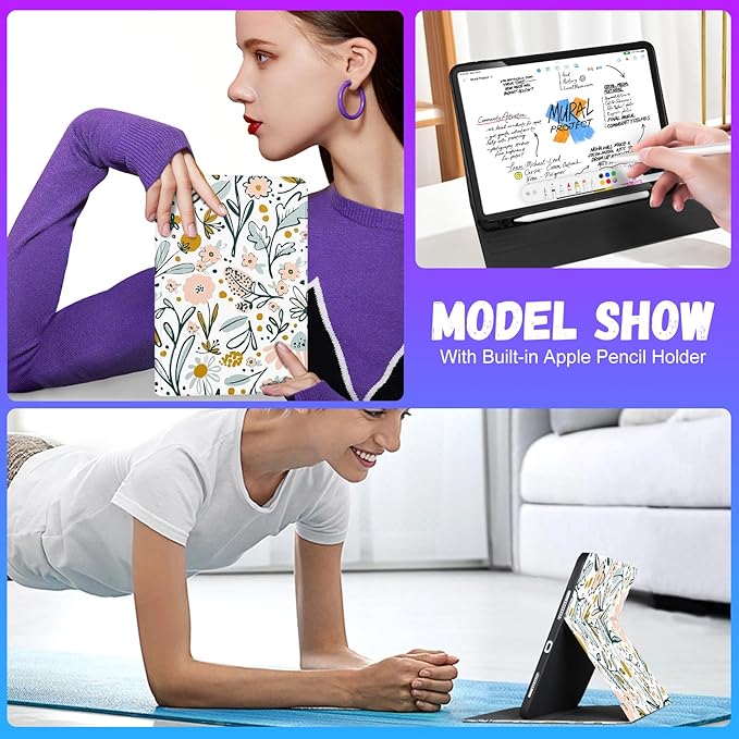 Uppuppy for iPad Air 13 Inch M2/M3, Pro 12.9 Case - Cute Women Girls Girly Aesthetic Floral Pencil Holder Folio Cover for Apple Air 13" 2024/2025, Pro 6th/5th/4th/3rd Generation Case