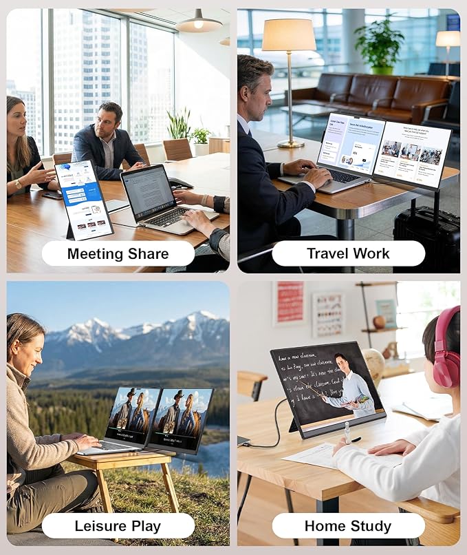 15.6" Laptop Screen Extender, Ultra-Slim FHD 1080P Portable Monitor, Detachable Dual Monitor Travel & Remote Work, Plug and Play for 13"-17.3" Laptops, for Windows/Mac/Android/Chrome