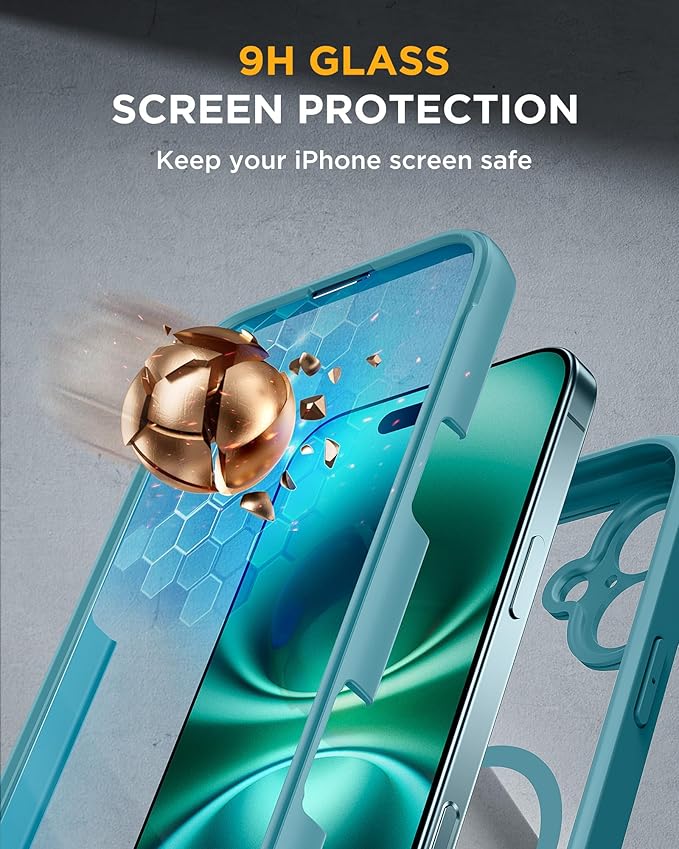 Miracase for iPhone 16 Case 6.1'', [Bubble Free] Full-Body Bumper Phone case with Built-in Full Glass Screen &Lens Protector,No Gap,Compatible with MagSafe,Drop Proof 16 Cover,Green