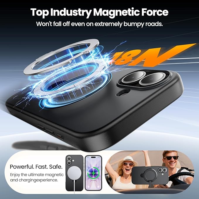 360°Ring Stand for iPhone 17 Case, Compatible with MagSafe, Military-Grade Protective,Anti-Yellowing, Scratch-Resistant Back Cover Phone Case for iPhone 17 6.3", Black