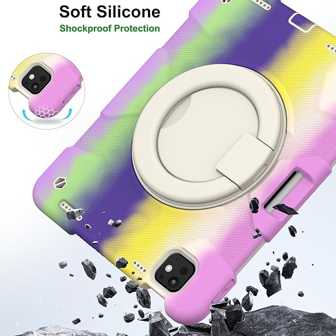 Andnary Case for iPad Pro 11 Inch M4 2024/M5 2025 Case, Heavy Duty Shockproof Cover with Screen Protector/360° Rotate Stand/Shoulder Strap/Pencil Holde (Colorful Purple, iPad Pro M4/M5 11 inch)