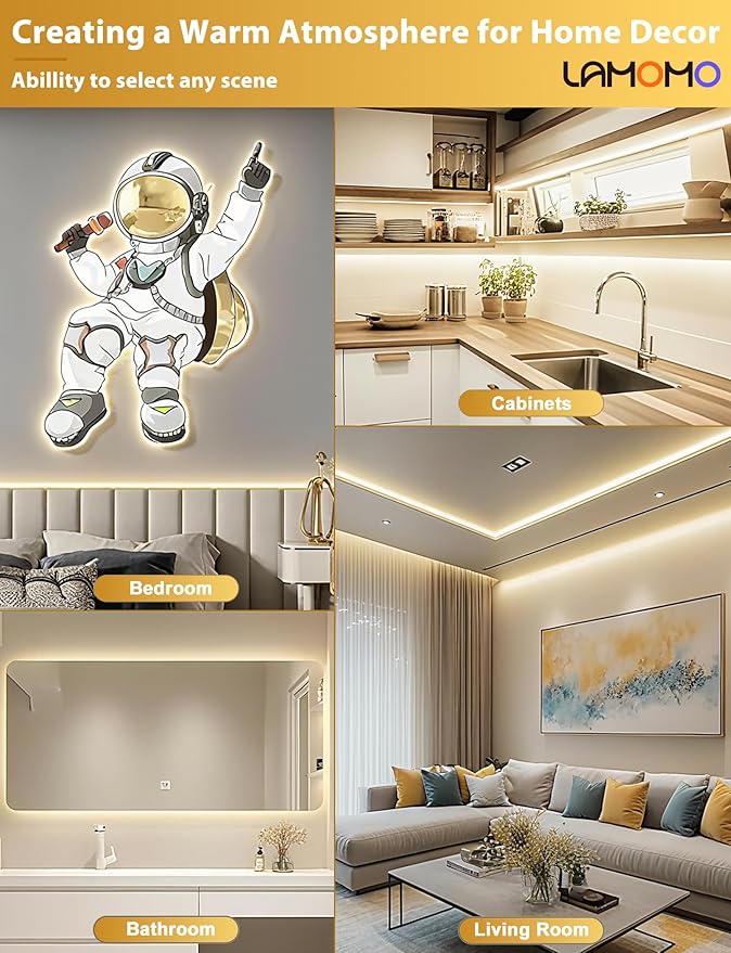 Lamomo COB LED Strip Lights, 16.4Ft Natural White Dimmable Self-Adhesive Led Rope Light with Remote, Flexible Cuttable Waterproof 4000K Silicone Neon Tape Light for Bedroom,Indoor, Cabinet, 10mm Width