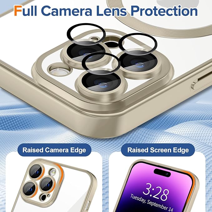 Hython Magnetic Clear for iPhone 14 Pro Max Case with Camera Lens Protector [Compatible with MagSafe] Plating Edge Slim Soft TPU Cover Protective Phone Case for iPhone 14 Pro Max 6.7", Matte Gray