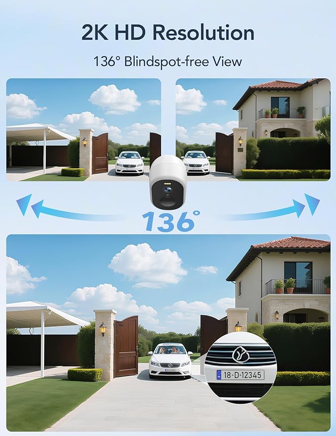 GNCC Solar Security Camera Wireless Outdoor, 2K Battery Powered Camera with Solar Panel, 5G&2.4GHz WiFi, Spotlight Color Night Vision, AI Motion Detection, Siren Alarm, Cloud/SD Storage (White-1 Pack)