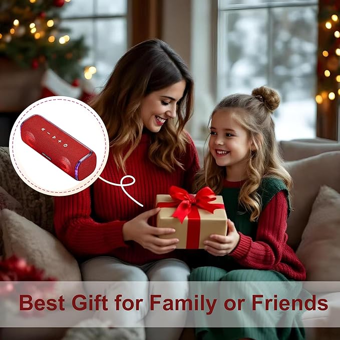 40W Bluetooth Shower Speaker, IPX7 Waterproof Floating Pool Speaker with Interactive Tap-to-Play Drum Beats, RGB Sync Lights, Built-in Mic for Hands-Free Calls, Red