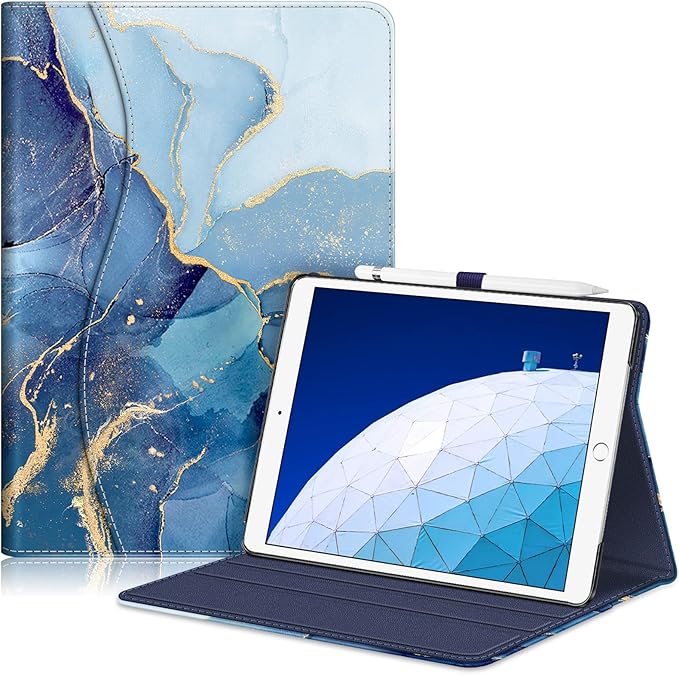 Fintie Case for iPad Air (3rd Gen) 10.5" 2019 / iPad Pro 10.5" 2017- [Sleek Shield] Premium PU Leather Slim Fit Multi Angle Stand Cover with Pocket, Pencil Holder, Auto Wake/Sleep, Ocean Marble