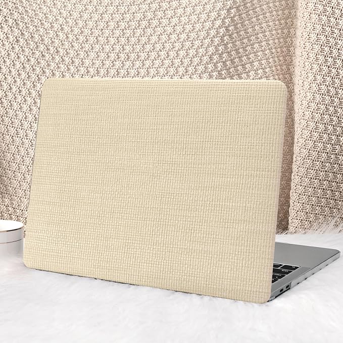 Seorsok Compatible with MacBook Pro 14inch Case 2026 2025-2021 M5 M4 M3 A3426 A3427 A3434 A3112 A3185 A3401 M2 A2779 M1 A2442,Leather Plastic Hard Shell Case&Keyboard Cover,Khaki Woven No Logo Cutout