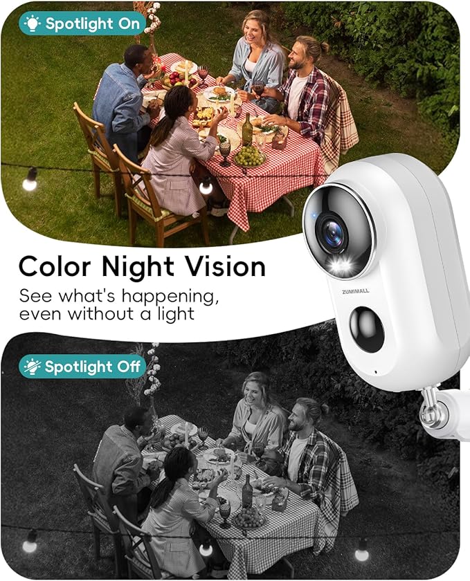 ZUMIMALL Security Cameras Wireless Outdoor with Magnetic Mount, 2K, 2.4G WiFi,3W Solar Panel with 10ft Type C Cable