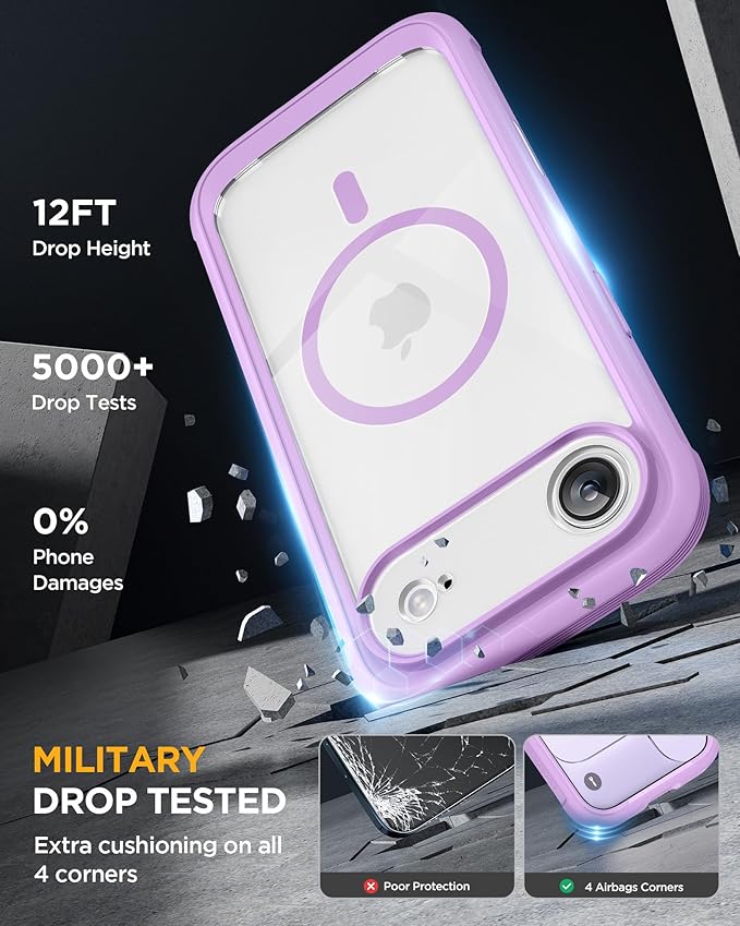 Miracase Magnetic for iPhone Air Case 6.5" [Compatible with MagSafe] Full-Body Phone Case with Built-in Glass Screen Protector & Camera Control,Drop Proof iPhone 17 Air Case Cover, Purple