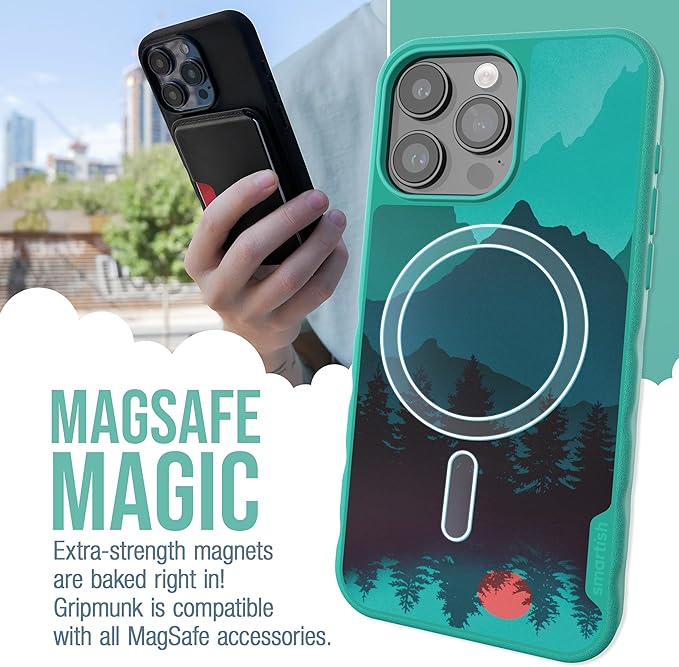 Smartish® iPhone 15 Pro Max Magnetic Case - Gripmunk Compatible with MagSafe [Lightweight + Protective] Slim/Thin Grip Cover with Microfiber Lining for Apple iPhone 15 Pro Max - Moving Mountains