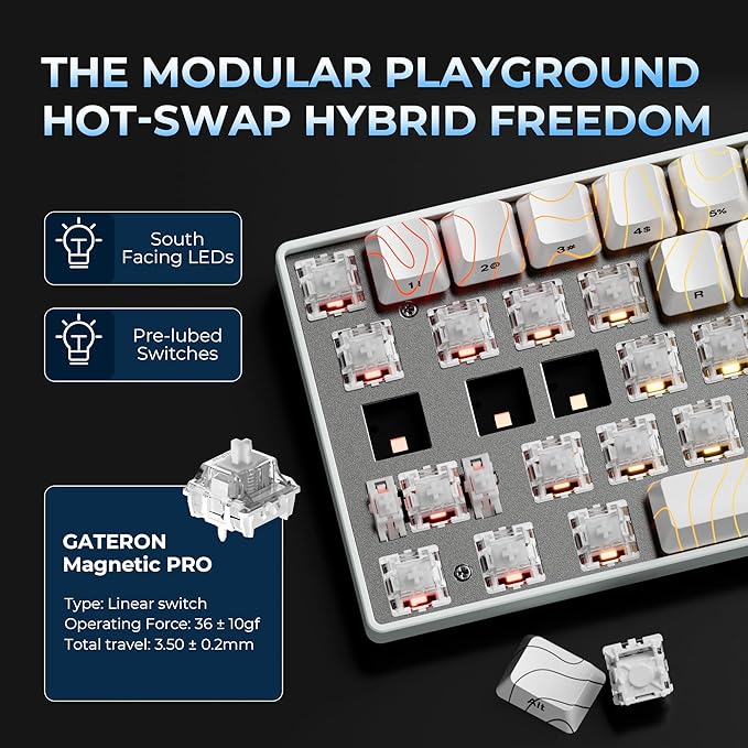 OHY XVX HE68 60 Percent Gaming Keyboard,Hall Effect Magnetic Switches, CNC Aluminum Frame, Rapid Trigger Keyboard w Topographic IMD Keycaps, 8KHz Polling Rate, Adjustable Actuation,Hot-Swap-White