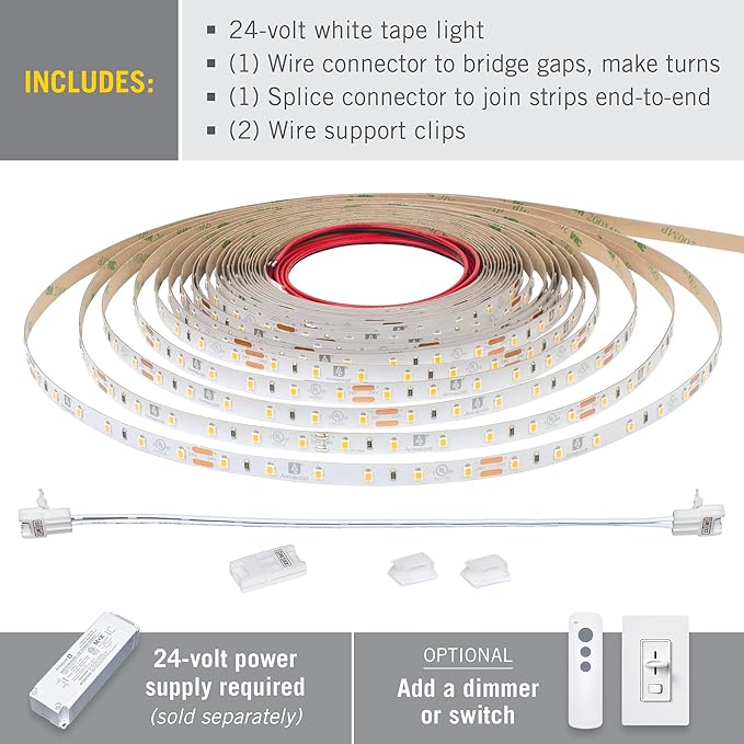 Armacost Lighting RibbonFlex Pro 24V White LED Strip Lights 60 LED/m, 6500K, 16.4 ft 185231