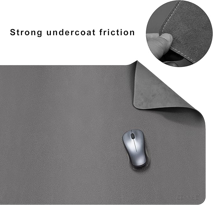 CENNBIE Leather Desk Mat, 55''x19.6'' Extra Large Desk Pad Blotter Protector, Extended Non-Slip Mouse Pad, Waterproof PU Leather Desk Mat on top of desks Large for Office and Home (Grey)