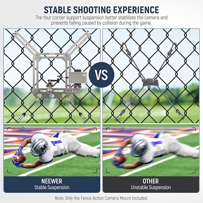 NEEWER Phone Fence Mount with Phone Holder for Game Changer Mounting, Shock Absorbing Baseball Tennis Court Chain Link Compatible with Mevo Start GoPro Insta360 DJI Action Camera iPhone, PA020 Silver