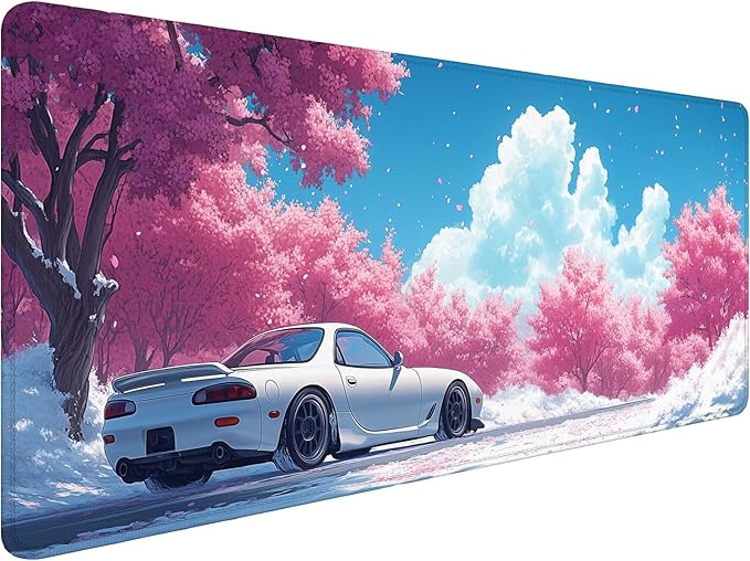 Japanese Anime Desk Pad Mouse Pad Pink Cherry Blossom Trees Car Mousepad XL Large Gaming Mouse Pad Laptop Keyboard Mat Desk Pad 31.5"x11.8" Office Computer Keyboard Laptop Home