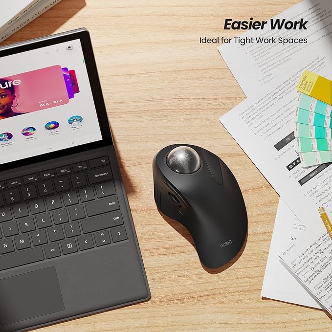 Nulea Wireless Ergonomic Trackball Mouse, Rechargeable, Bluetooth Rollerball Mouse, 44mm Index Finger Trackball, 5 Adjustable DPI, Compatible with PC, Laptop, iPad, Mac, Windows, Android