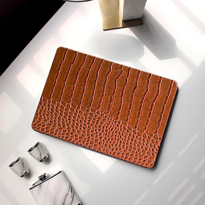 Compatible with Crocodile MacBook Air 13 inch Case 2021 2020 2019 2018 M1 A2337 A2179 A1932, Textured Elegant Luxury Aligator Skin Snakeskin PU Leather Hard Shell & Keyboard Cover, Brown
