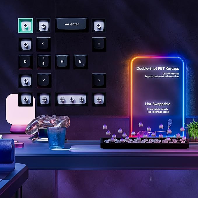 Keychron K6 HE Hall Effect Magnetic Keyboard, 65% Wireless Gaming Keyboard, 1000Hz 2.4GHz & Bluetooth, Adjustable Actuation & Rapid Trigger, Double-Shot PBT, Aluminum/Wood Frame, for Mac Windows