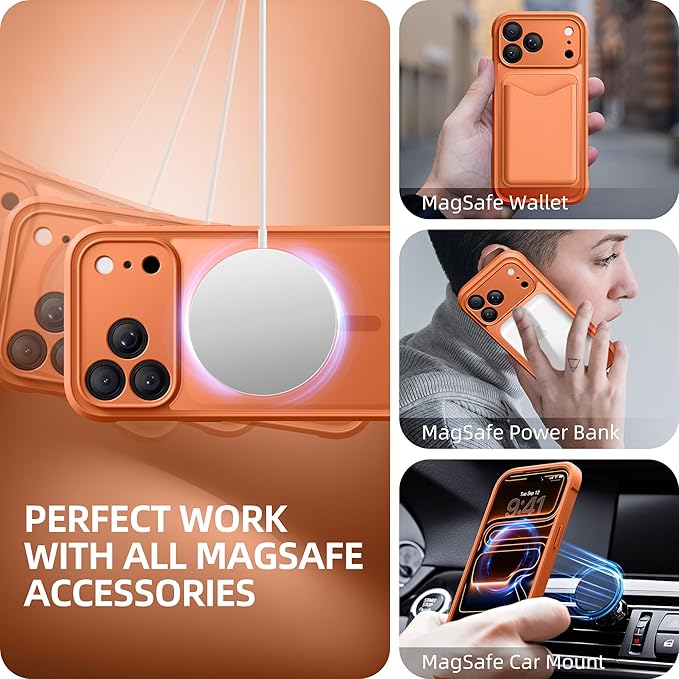 BERFY for iPhone 17 Pro Max Case, Compatible with MagSafe, Built-in Glass Screen Protector, Camera Protection, Shockproof Full Body Phone case 6.9", Translucent Cosmic Orange