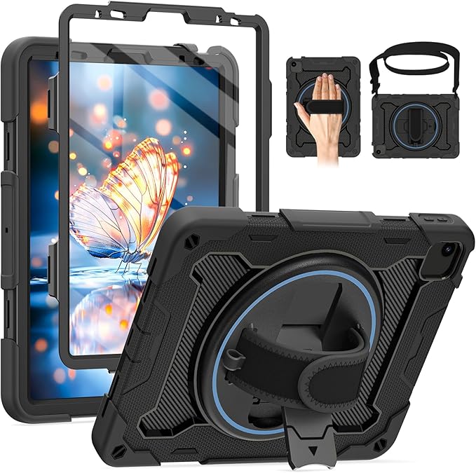 For iPad Air 5th 4th Generation 10.9 inch Case with Screen Protector [15ft Drop Protection] iPad Pro 11 Case 4th 3rd 2nd 1st Gen (2022 2021 2020 2018) for Kids W/ 360 Stand Hand/Shoulder Strap