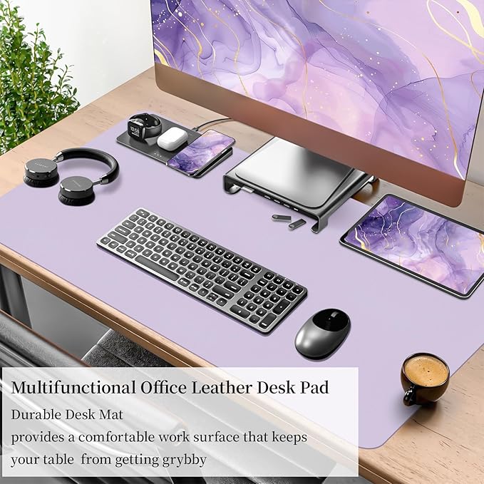 Bloss Purple Leather Desk Mat,Leather Mouse Pad,Desk Protector Mats,Large Mouse Pad,Office Desks Mats,Desks Mat for Keyboard,Dual-Side Computer Mouse Pads Writing Pad for Office/Home.31.5"x 15.7"