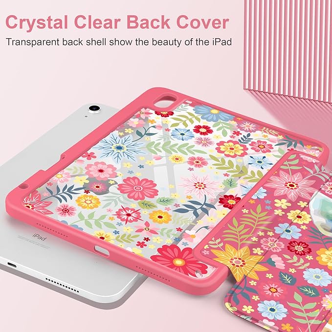 Case for iPad Air 13 inch 2026 M4 2025 M3 2024 M2 Release Slim Lightweight Shockproof Cute Hot Pink Cover with Clear Back TPU Edge Pencil Holder Trifold Stand Auto Wake Sleep, Giraffe