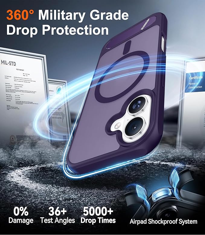 Magnetic Compatible with iPhone 16 Plus Case, [Built-in Invisible Kickstand][Compatible with MagSafe][Military Grade Shockproof] Slim Translucent Matte Phone Case for iPhone 16 Plus 6.7"