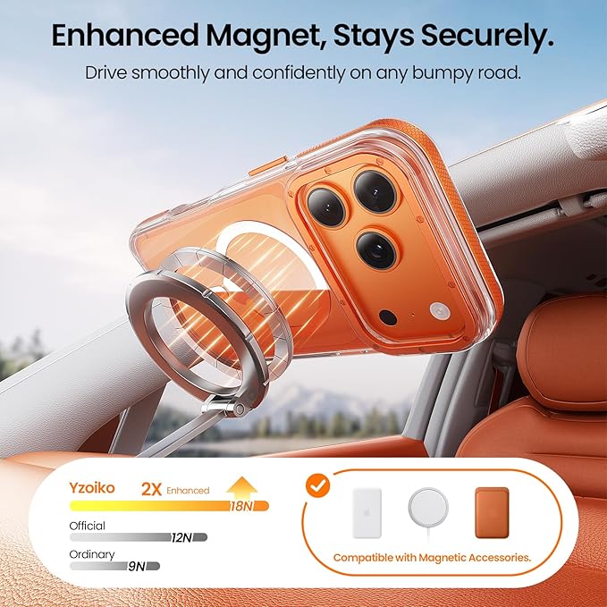 Strong Magnetic for iPhone 17 Pro case with camera lens protector [10Ft Military-Grade Protection] Compatible with fit MagSafe Shockproof Slim Thin Cover case for iPhone 17 Pro 6.3 inch, Clear Orange