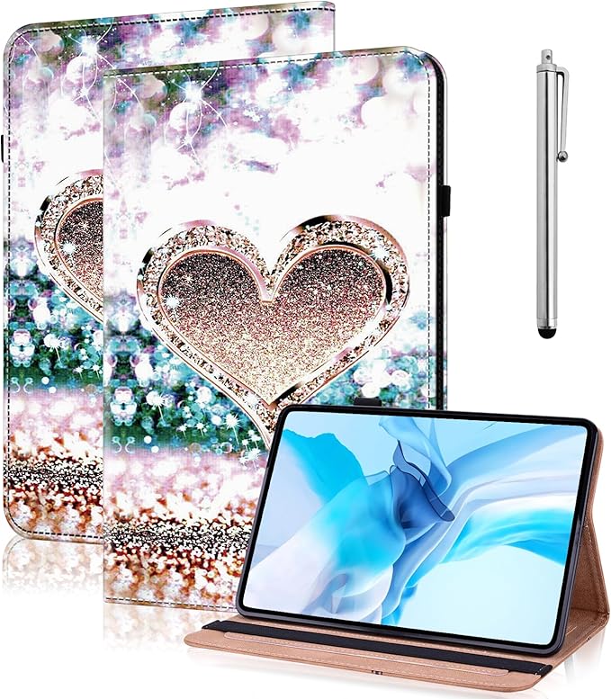 Case for iPad (A16) 11th Generation 11 Inch (2025), iPad 10th Generation 10.9 Inch (2022), Multi-Angle Viewing PU Leather Case with Elastic Band, Pencil Holder & Card Slots-Diamond Peach