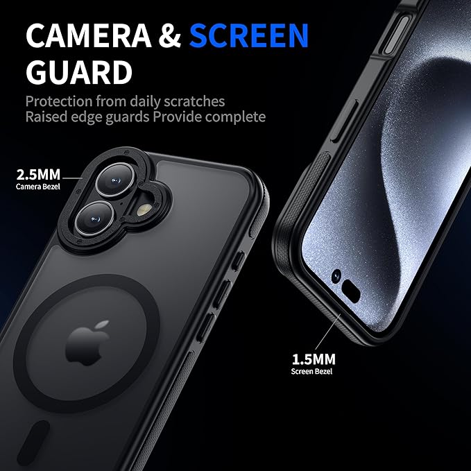 Strong Magnetic for iPhone 16 Plus case [10Ft Military-Grade Protection] Compatible with fit MagSafe Shockproof Slim Thin Cover 6.7 inch 16 Plus Phone case, Black Bumper