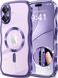 GVIEWIN for iPhone 17 Case Compatible with MagSafe, Upgraded [Full Camera Protection][Cute Wave Frame][Military Grade Protection] Electroplated Hard Phone Cover for Women Girl, Clear Purple