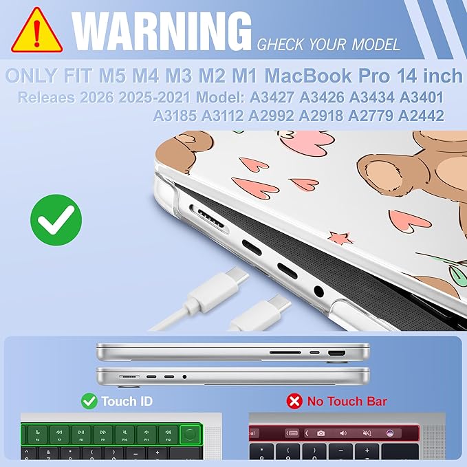 May Chen for 2026 MacBook Pro 14-inch M5 M4 M3 M2 M1 Pro/Max Chip, Release 2026 2025-2021, Model A3427 A3426 A3434 A3112 A3401 A3185, Plastic Hard Shell with Keyboard Cover, Cute Teddy Bear